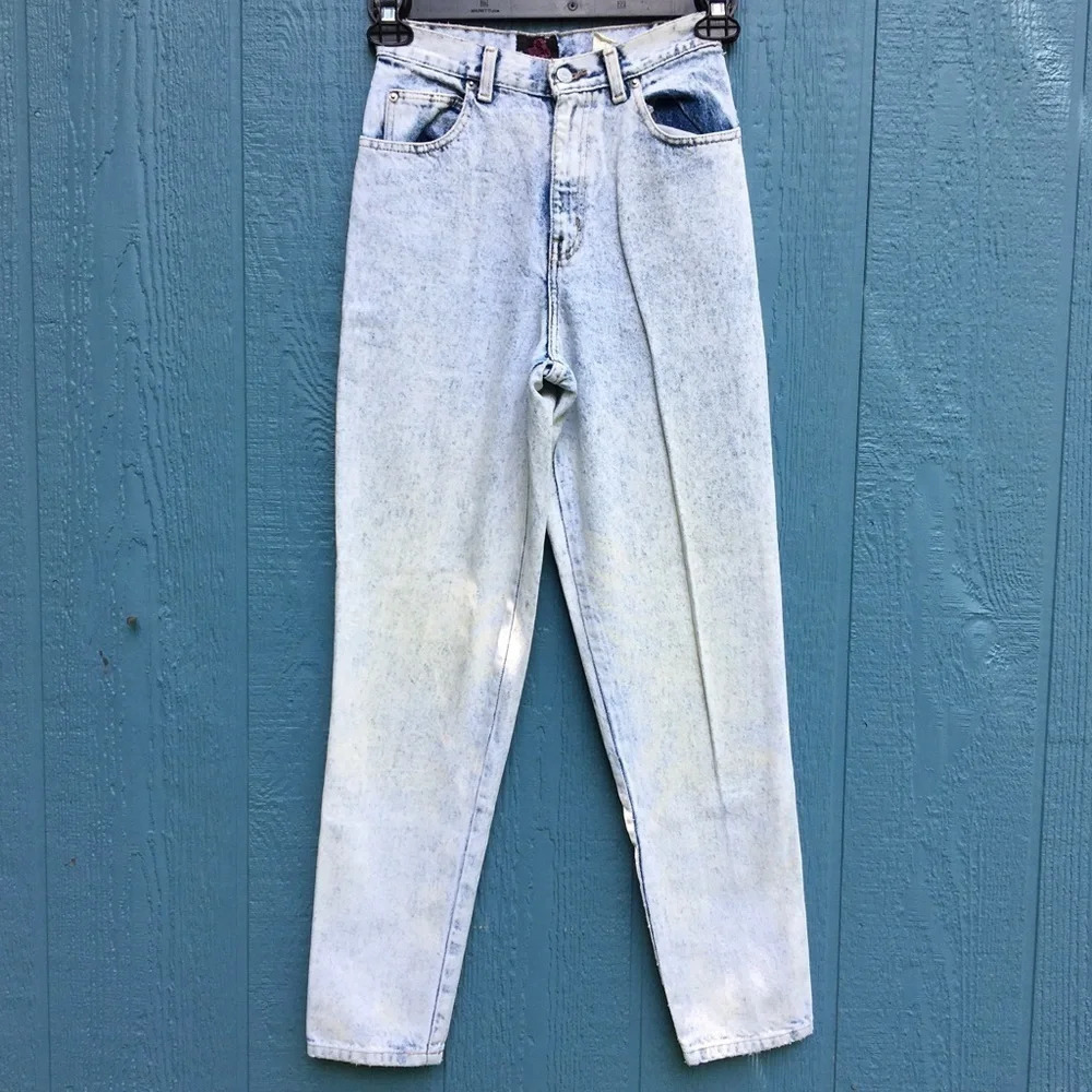 Sasson Vintage High Waisted Acid Wash Jeans Mom 7 Light Blue 80s Retro Pants v6x